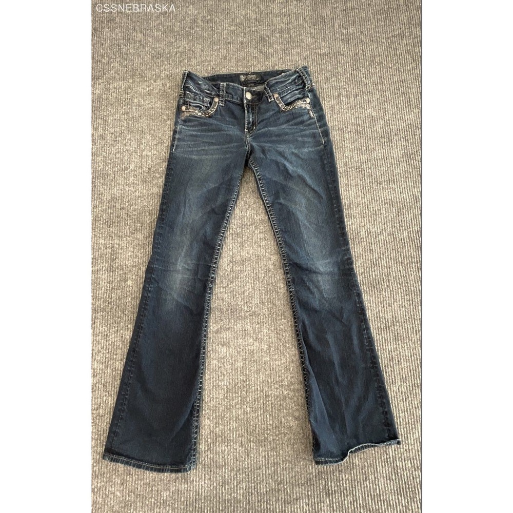 Silver Jeans Co Women's Suki Mid Boot Dark Wash Sequin Fluid Denim W30 L33